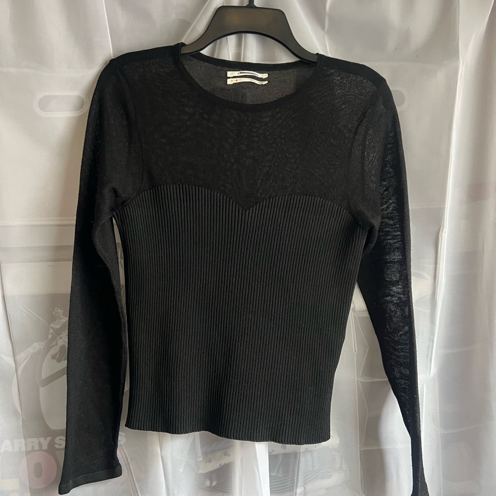 Anthropologie Black Ribbed Long Sleeve Top